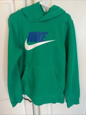 Nike Green Hoodie with Blue Logo and White Swoosh